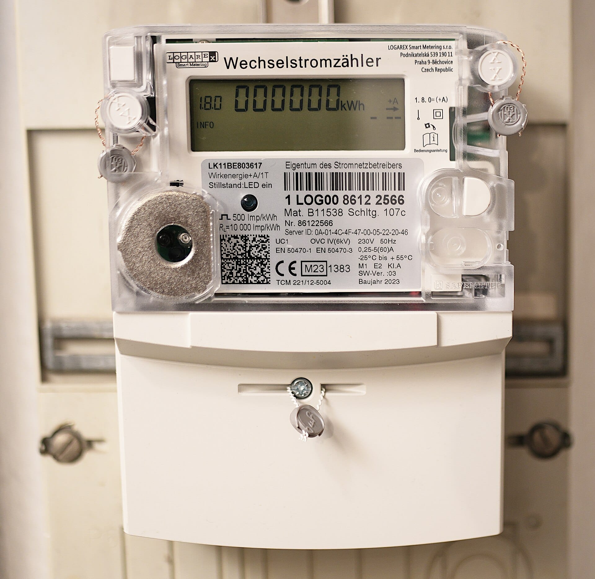 Close-up of a domestic electricity meter used to monitor household energy use