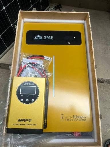 SMS 10KWH Lithium Battery 1 Yellow MPPT solar charge controller in open packaging