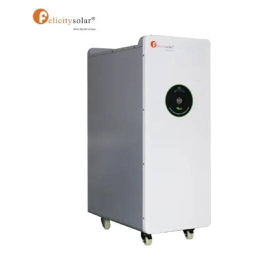 Felicity 15KWH Lithium Battery 4 Felicity Solar inverter unit on castors with a control panel
