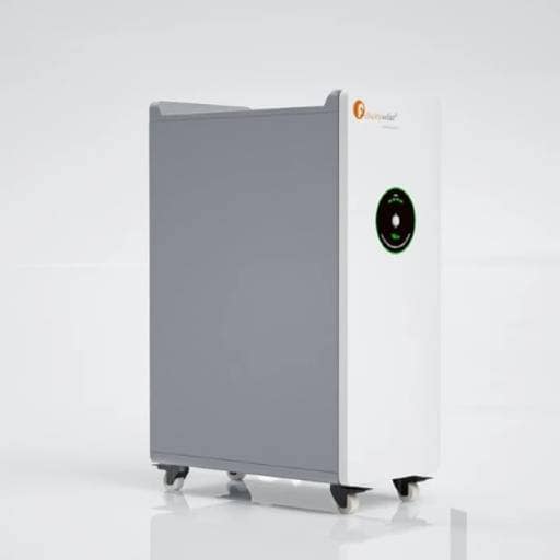 Felicity 15KWH Lithium Battery 3 Felicity Solar inverter unit on castors, rear three-quarter view