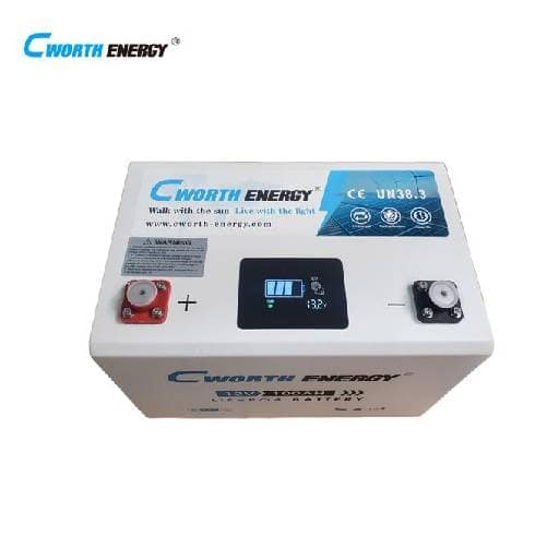 Cworth 12V Lithium Battery 1 Cworth Energy 12V 100Ah lithium battery, angled view